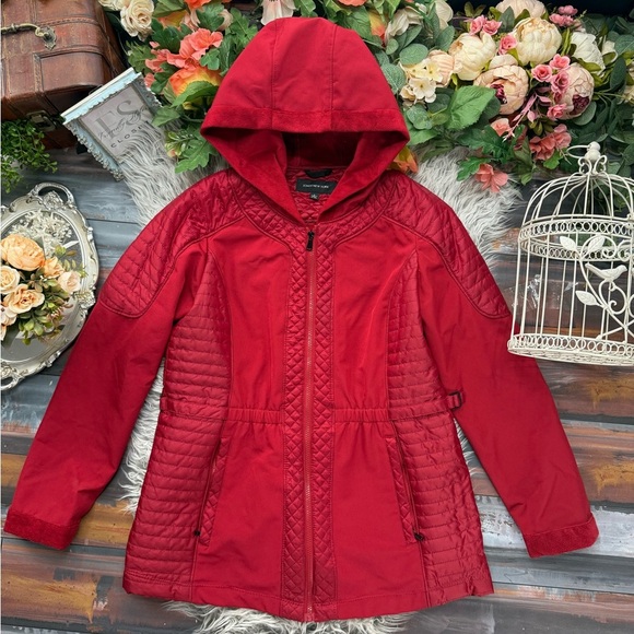 Jones New York Red Outerwear Faux Fur Hooded Mixed Media Velour Pile Coat - $180 - Picture 13 of 13